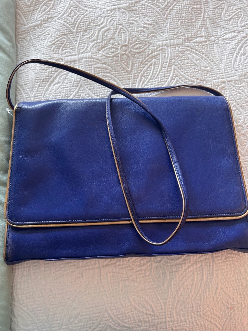 Vintage Anne Klein for Calderon Royal Blue Leather Handbag w Cross Body Strap